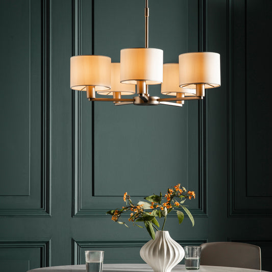 Gallery Direct Daley 5 Pendant Matt Nickel, styled in a room setting