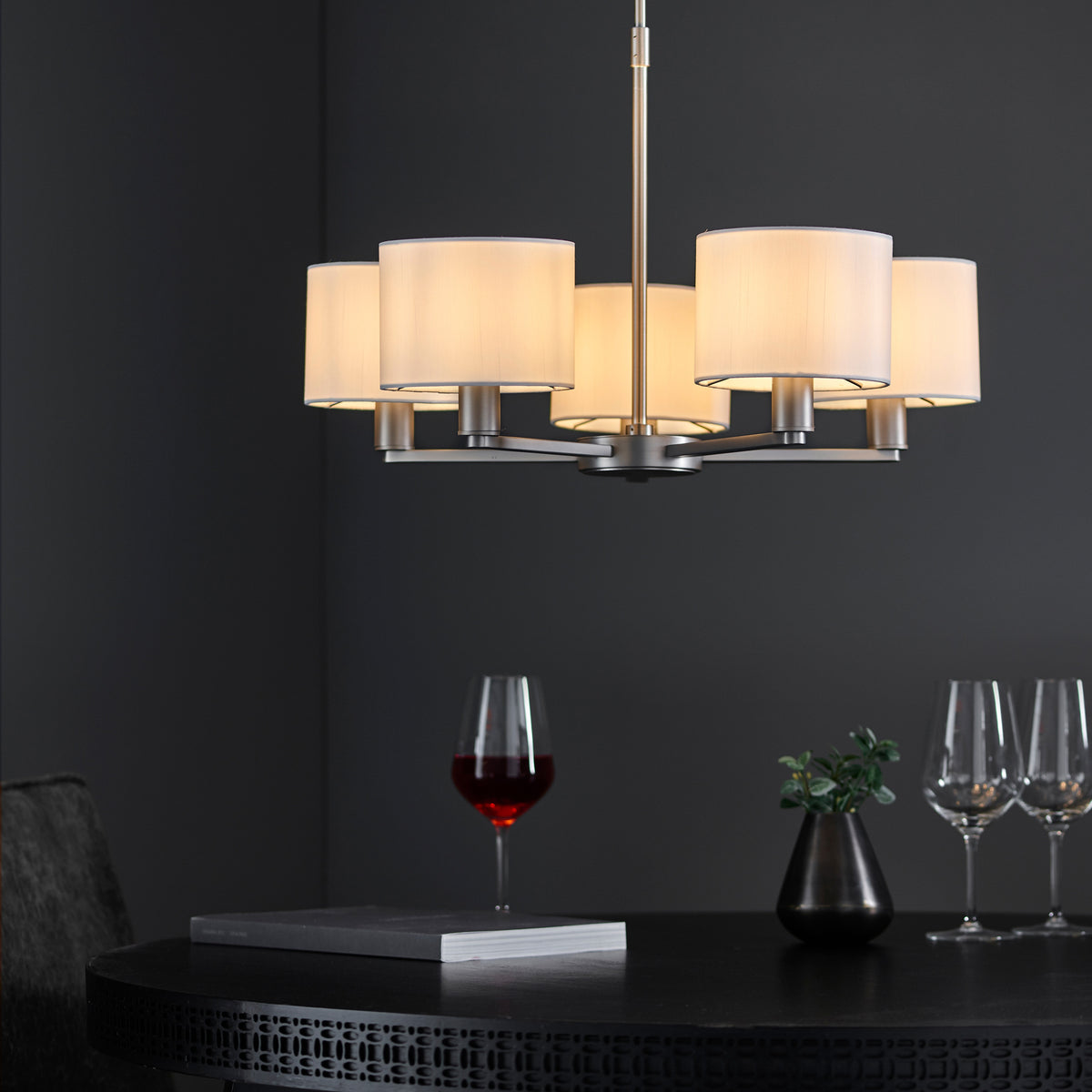 Gallery Direct Daley 5 Pendant Matt Nickel, styled in a room setting