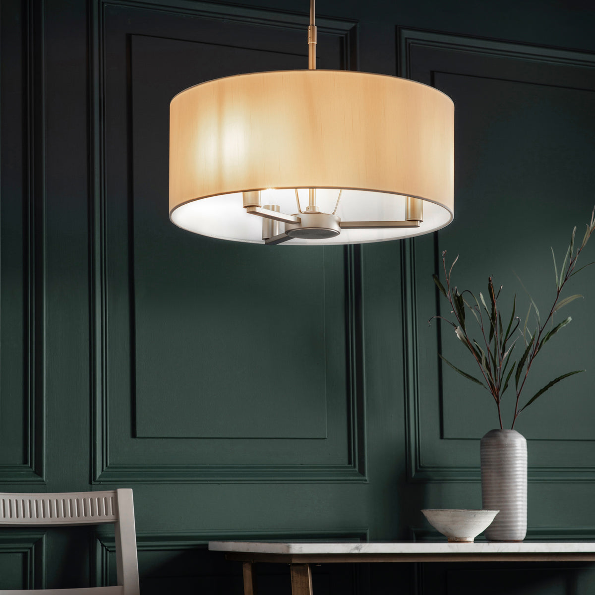 Gallery Direct Daley Pendant Matt Nickel, styled in a room setting