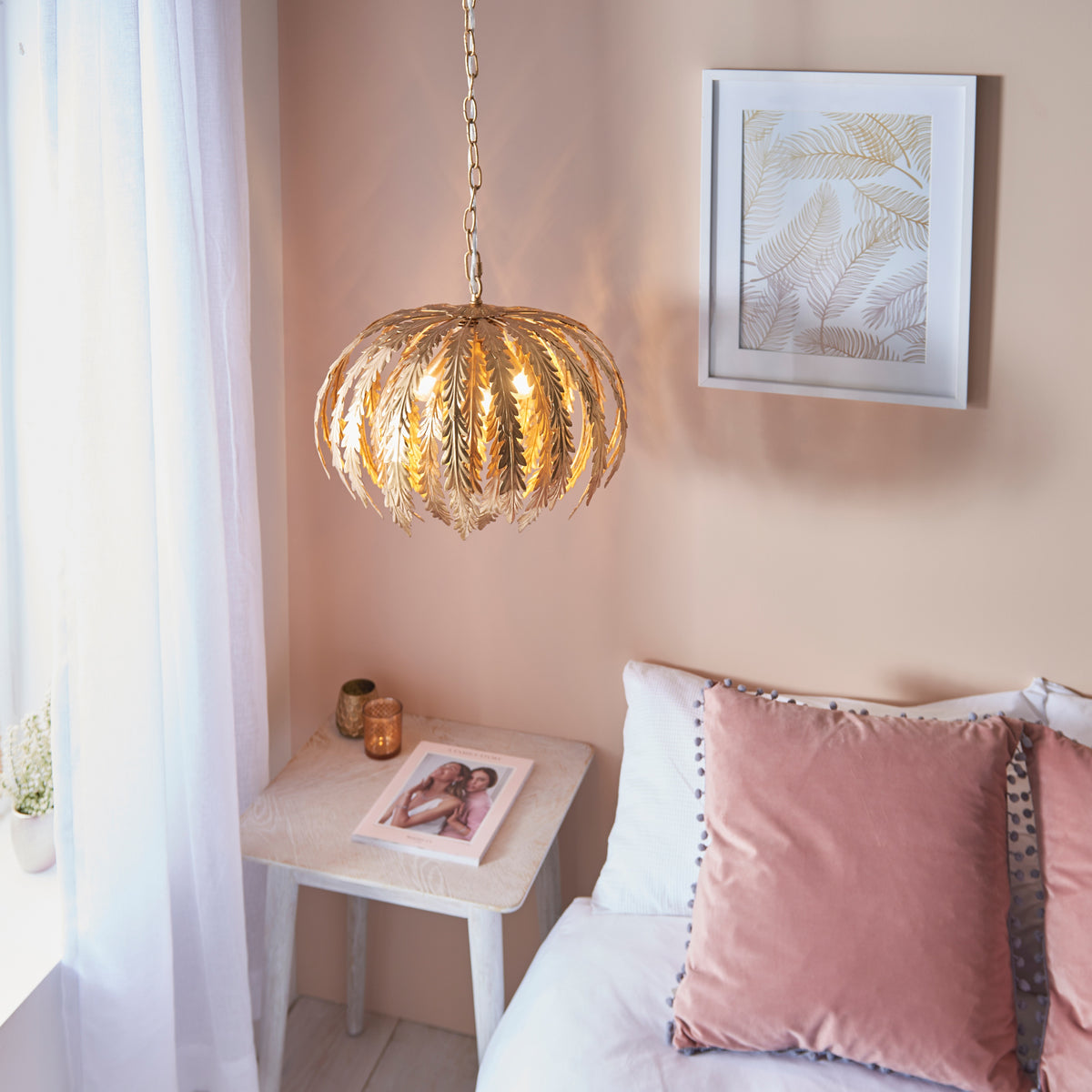 Gallery Direct Delphine Pendant Light Gold, styled in a room setting