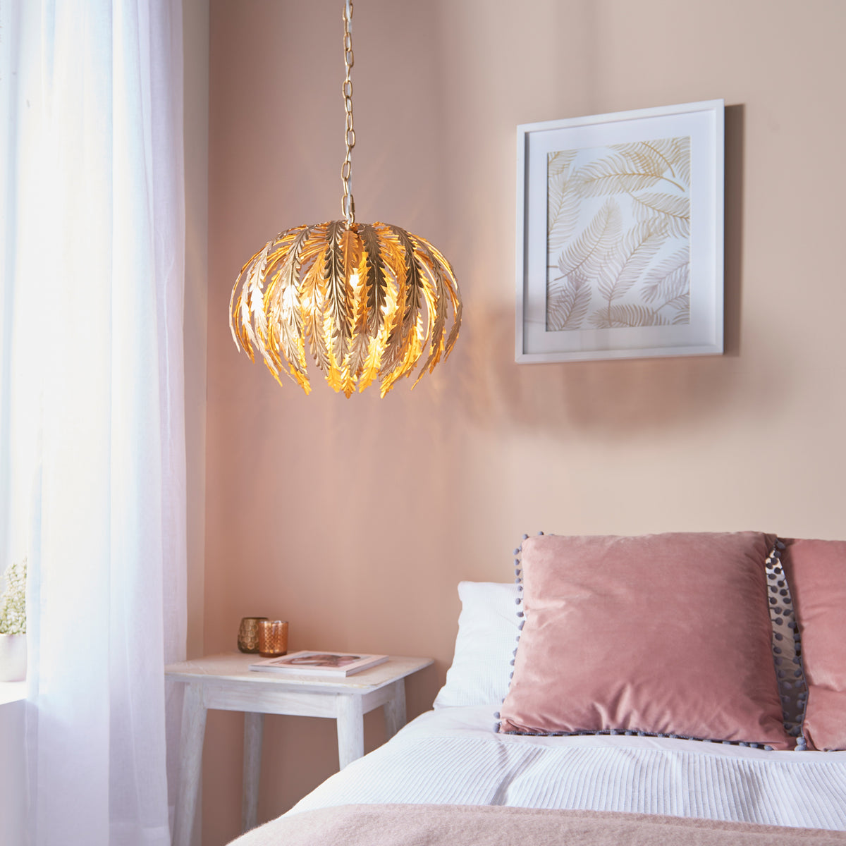 Gallery Direct Delphine Pendant Light Gold, styled in a room setting