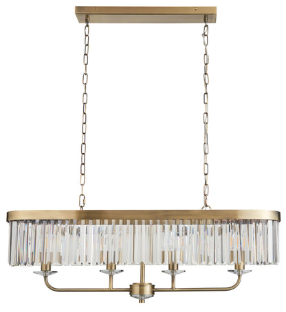 Gallery Direct Derby 4 Linear Pendant Light Antique Brass, complete product view on a white background