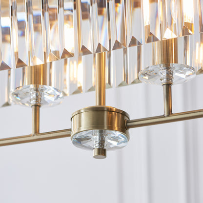 Gallery Direct Derby 4 Linear Pendant Light Antique Brass, close-up of the finish and design