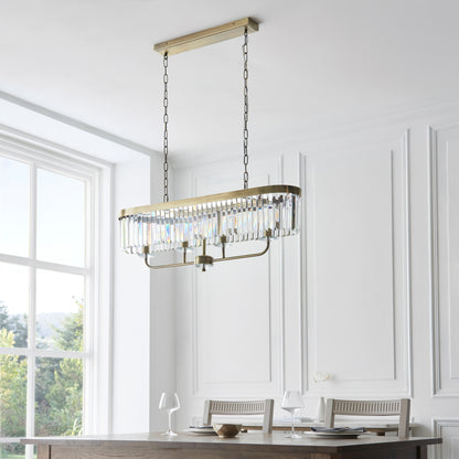 Gallery Direct Derby 4 Linear Pendant Light Antique Brass, styled in a room setting