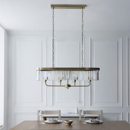 Gallery Direct Derby 4 Linear Pendant Light Antique Brass, styled in a room setting