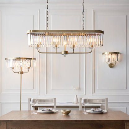 Gallery Direct Derby 4 Linear Pendant Light Antique Brass, styled in a room setting