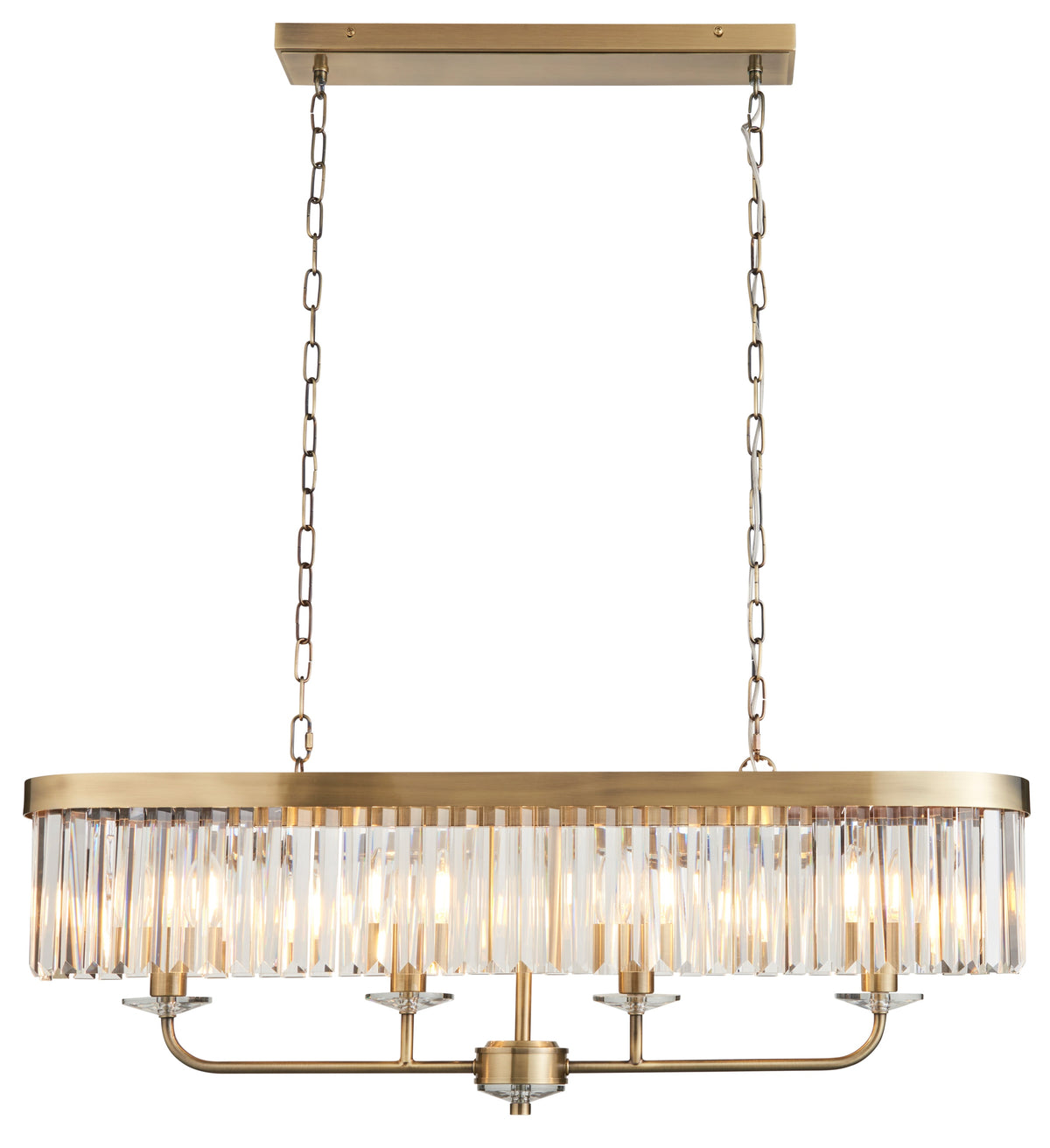 Gallery Direct Derby 4 Linear Pendant Light Antique Brass, complete product view on a white background