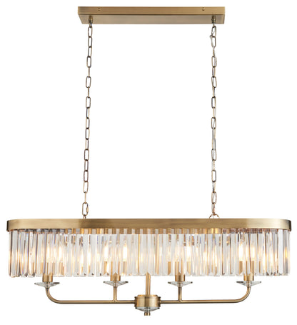 Gallery Direct Derby 4 Linear Pendant Light Antique Brass, complete product view on a white background