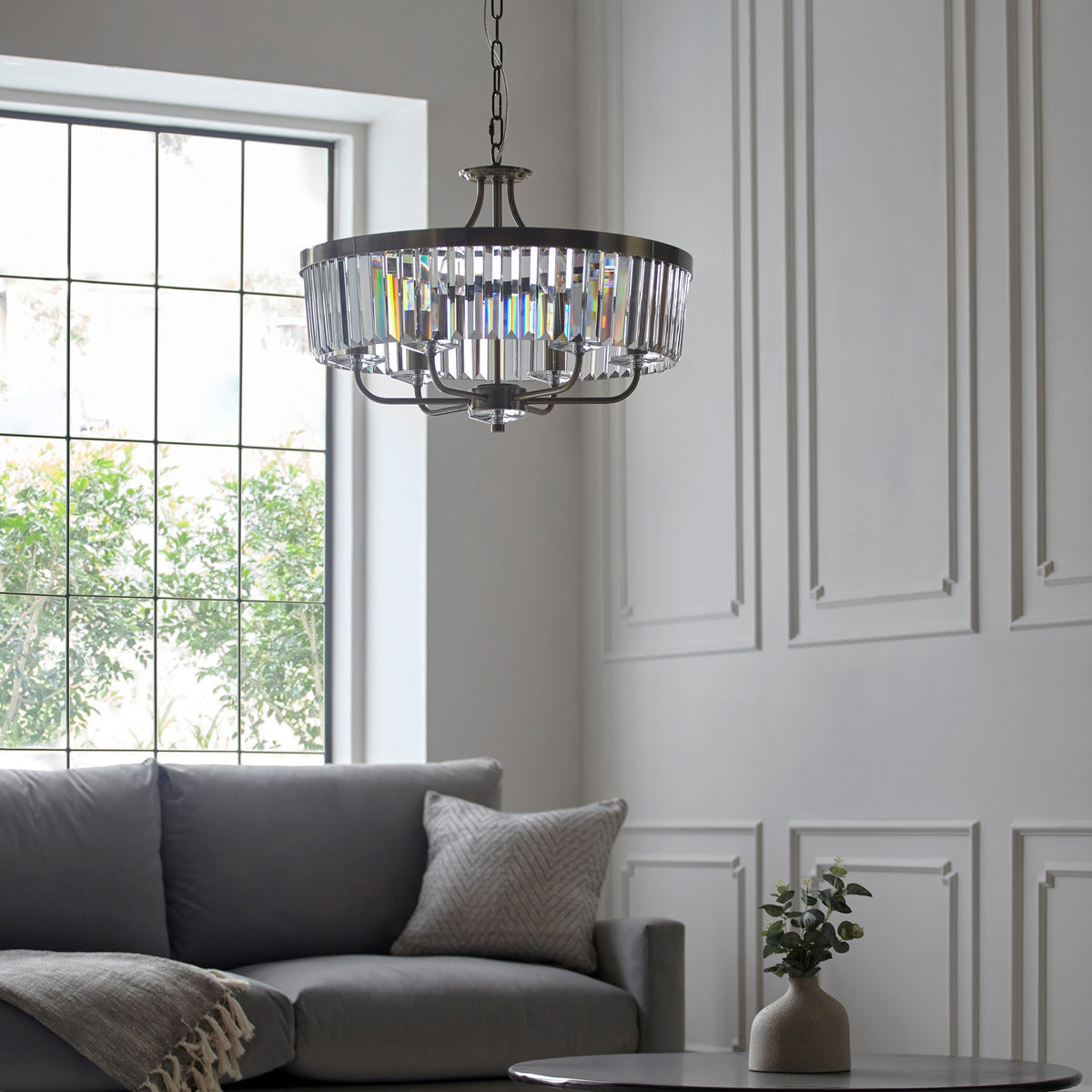 Gallery Direct Derby 6 Pendant Light Antique Brass, styled in a room setting
