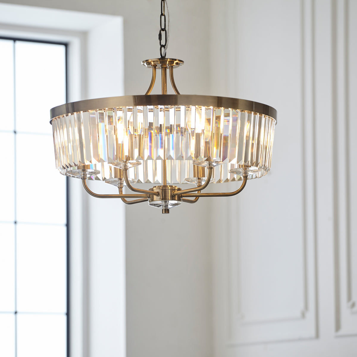 Gallery Direct Derby 6 Pendant Light Antique Brass, styled in a room setting