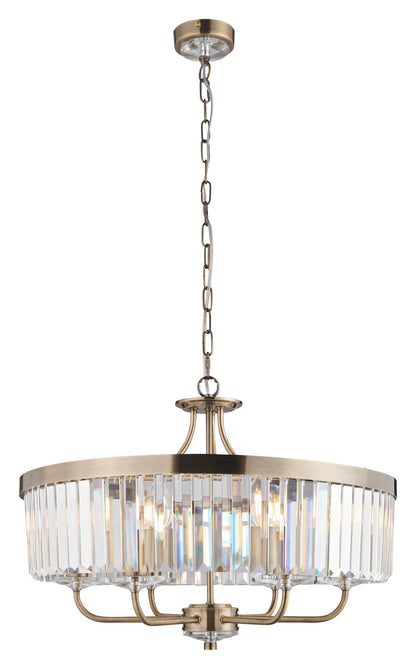 Gallery Direct Derby 6 Pendant Light Antique Brass, complete product view on a white background