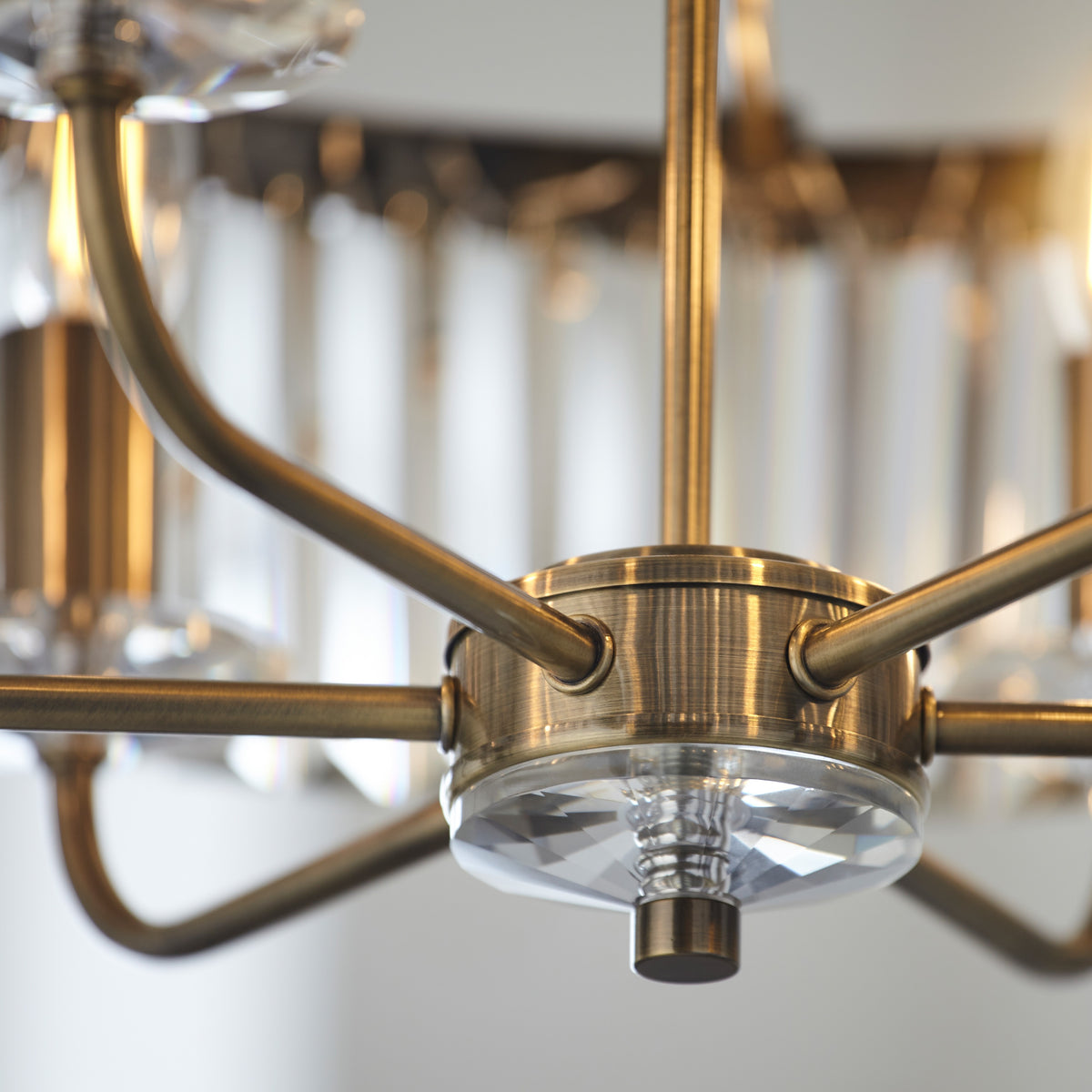 Gallery Direct Derby 6 Pendant Light Antique Brass, close-up of the finish and design
