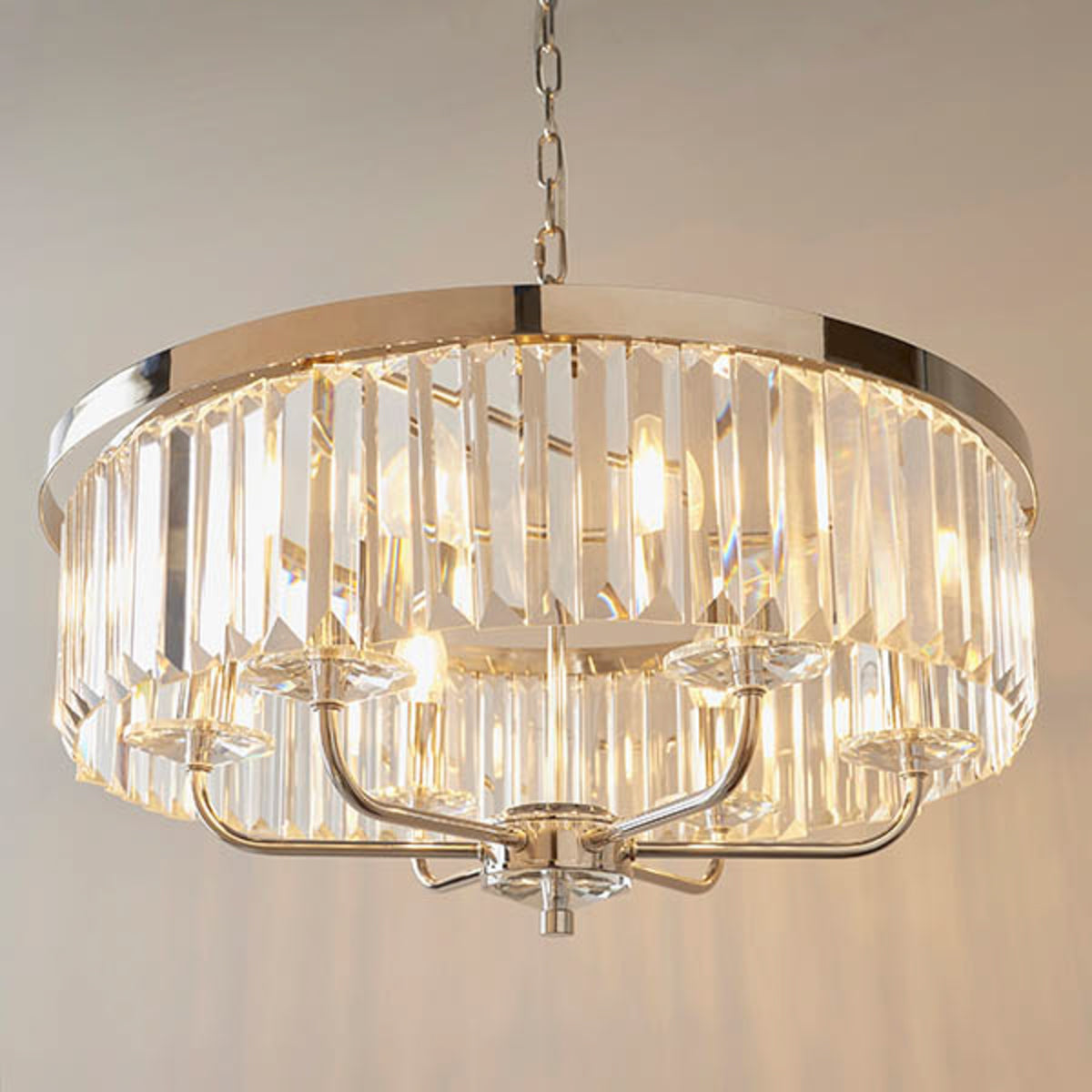 Gallery Direct Derby 6 Pendant Light Chrome, close-up of the finish and design
