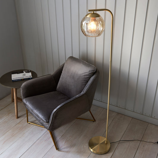 Gallery Direct Dimple 1 Floor Light Satin Gold, styled in a room setting