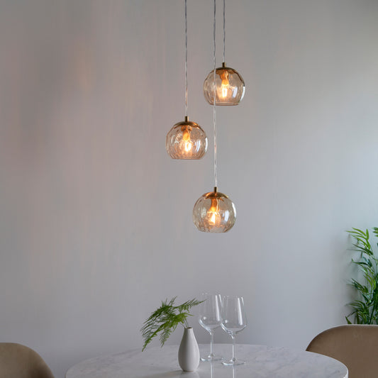 Gallery Direct Dimple 3 Pendant Light Satin Brass, styled in a room setting