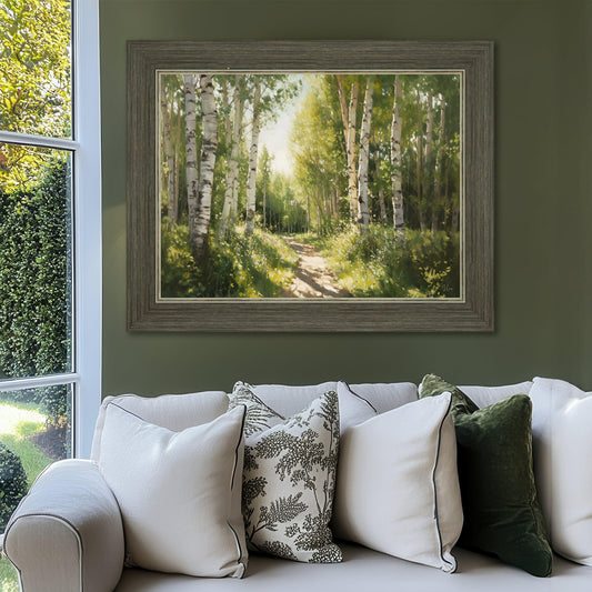 Gallery Direct Dream in Green Framed Canvas displayed in a styled interior