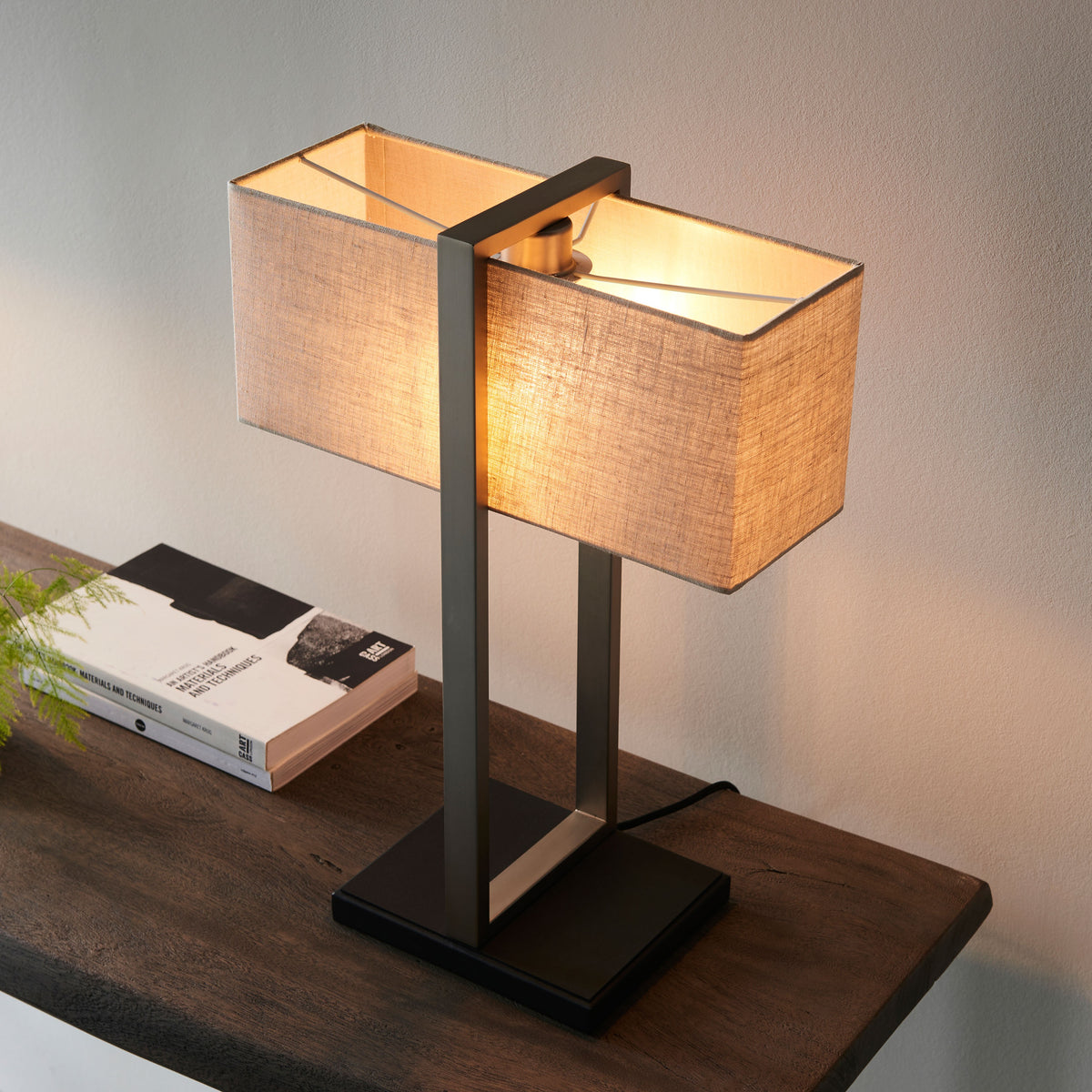 Gallery Direct Duval Table Lamp Satin Nickel, close-up of the finish and design
