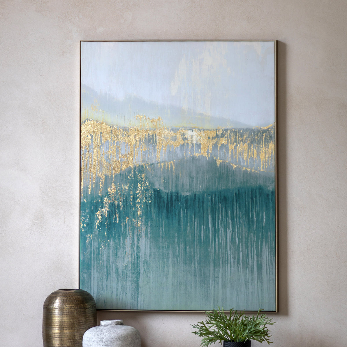 Gallery Direct Early Morning Horizon Framed Canvas displayed in a styled interior
