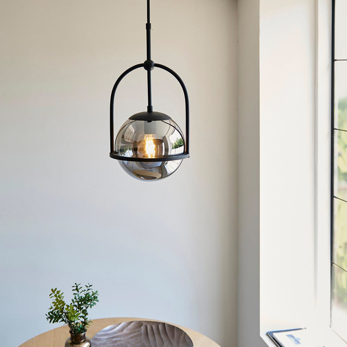 Gallery Direct Elara 1 Pendant Light Matt Black, styled in a room setting