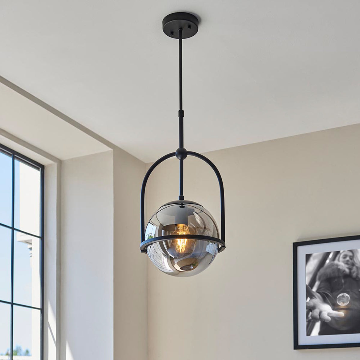 Gallery Direct Elara 1 Pendant Light Matt Black, styled in a room setting