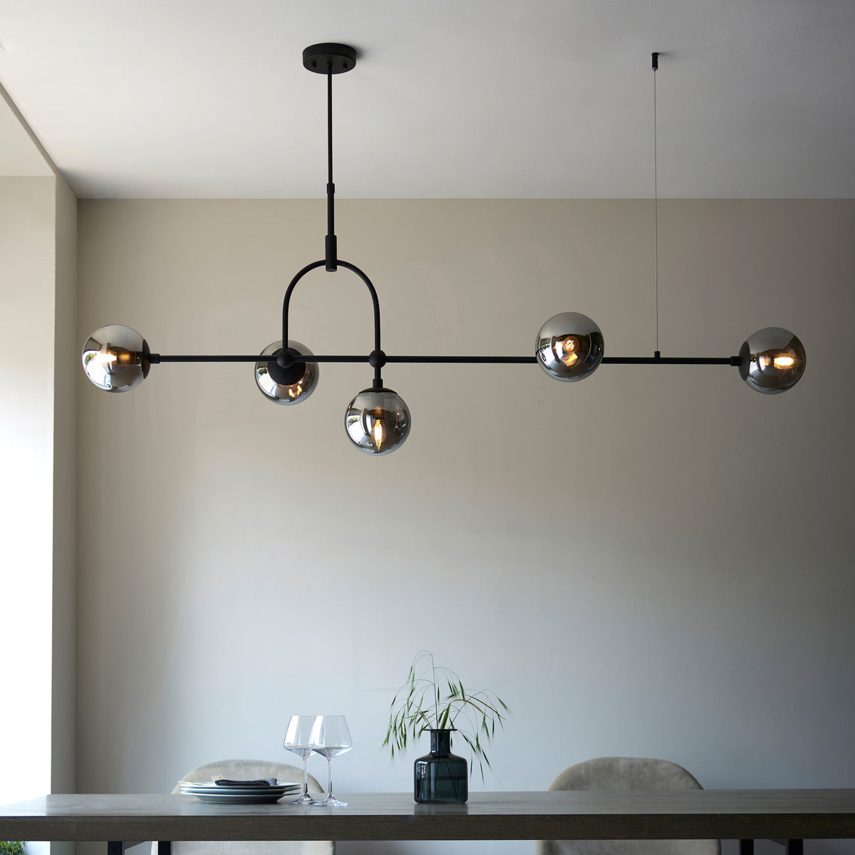 Gallery Direct Elara 5 Linear Pendant Light Matt Black, styled in a room setting