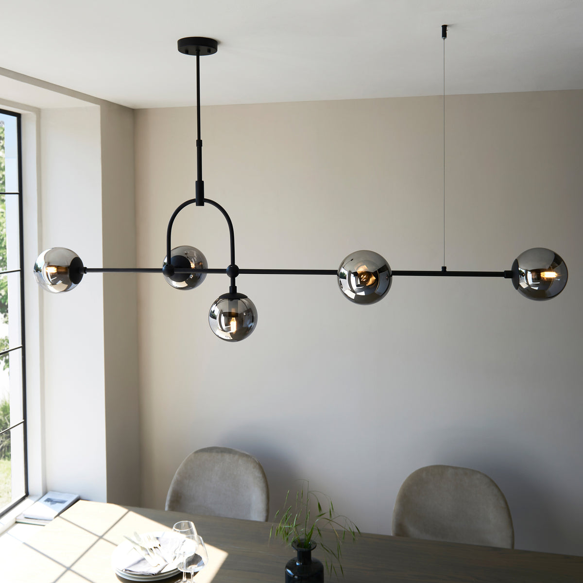 Gallery Direct Elara 5 Linear Pendant Light Matt Black, styled in a room setting