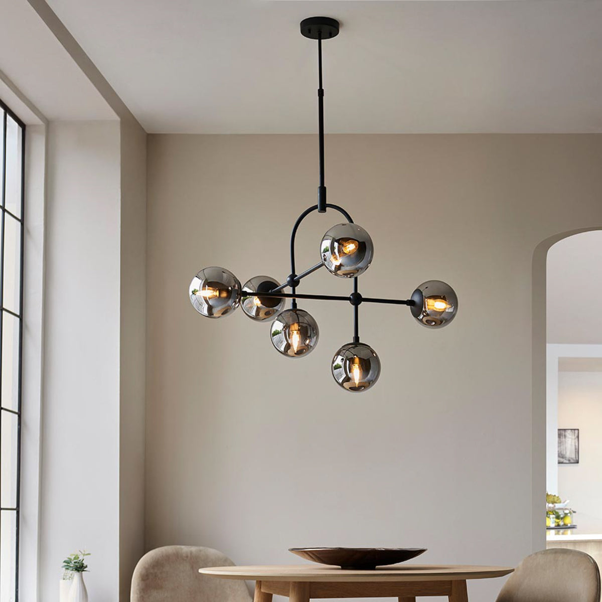 Gallery Direct Elara 6 Pendant Light Matt Black, styled in a room setting