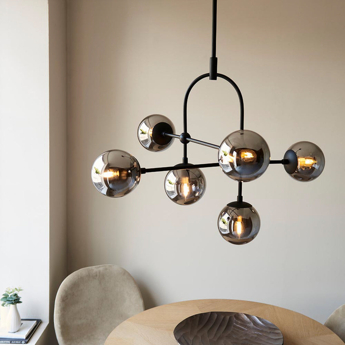 Gallery Direct Elara 6 Pendant Light Matt Black, styled in a room setting