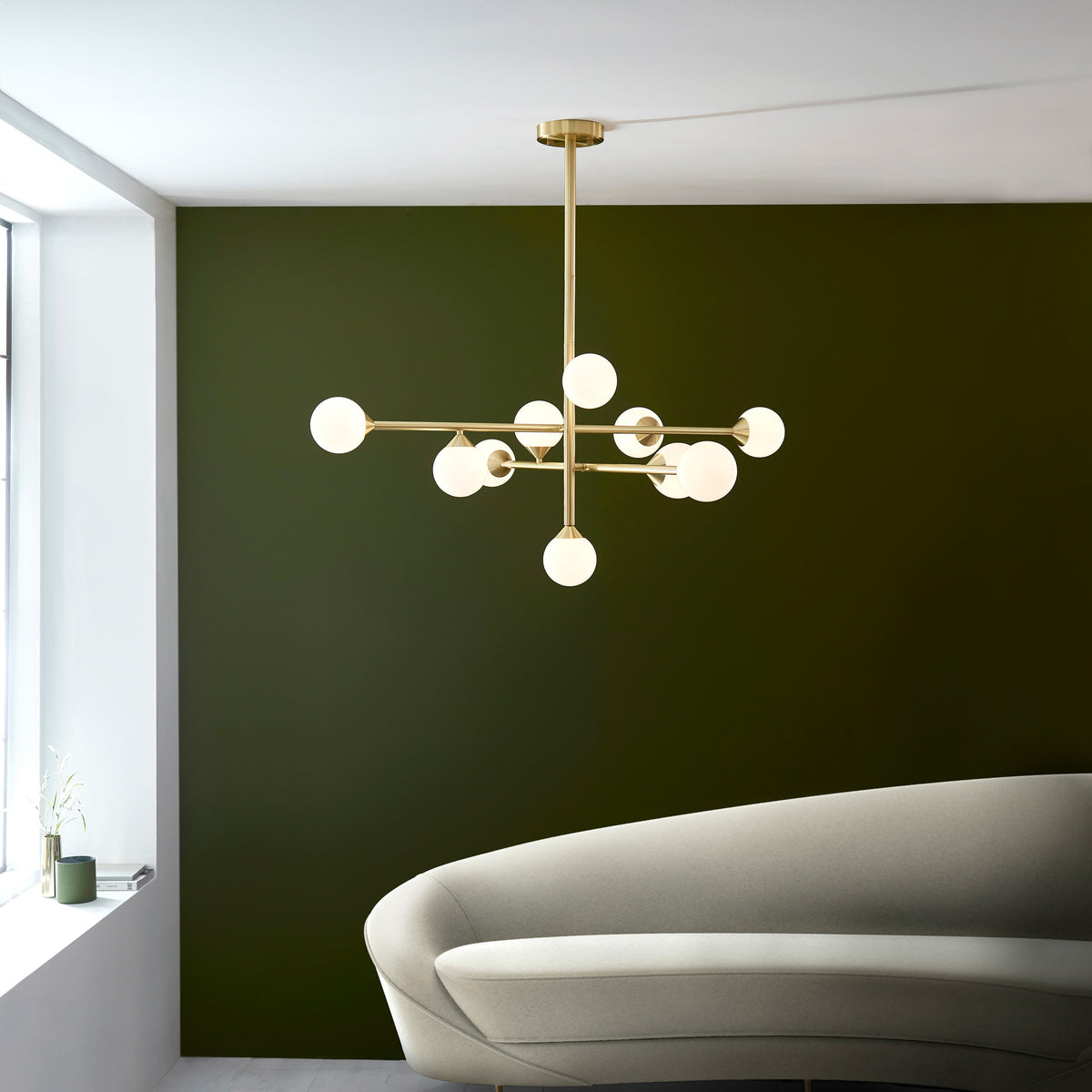 Gallery Direct Estelle 10 Pendant Light Satin Gold, styled in a room setting