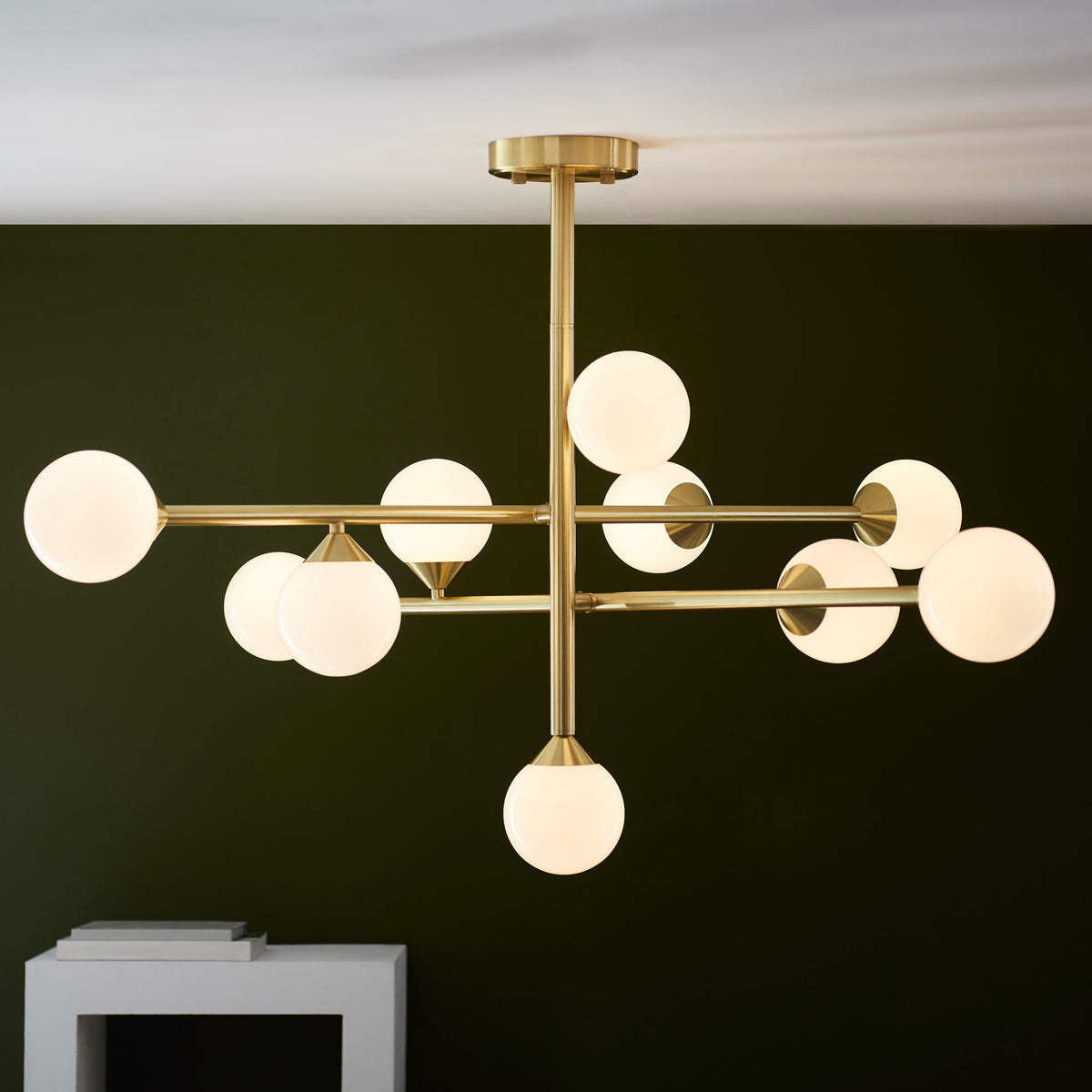 Gallery Direct Estelle 10 Pendant Light Satin Gold, styled in a room setting