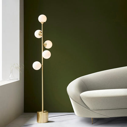 Gallery Direct Estelle 5 Floor Lamp Satin Gold, styled in a room setting