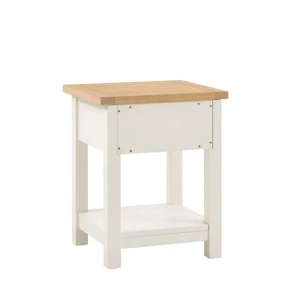 Gallery Direct Eton 1 Drawer Bedside Table in White painted wood with a natural oak effect table top 