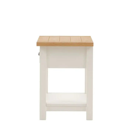 Gallery Direct Eton 1 Drawer Bedside features a natural oak effect grooved table top with a white painted frame and lower shelf