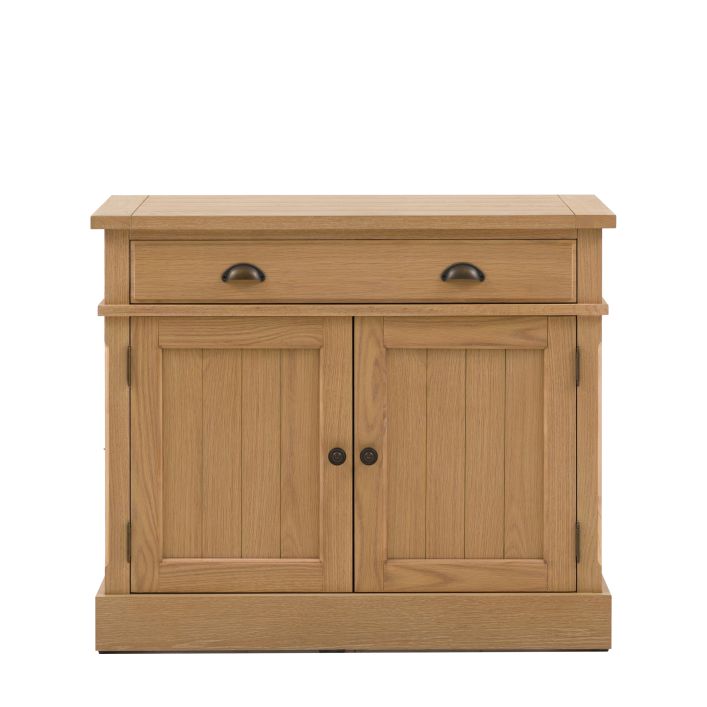 Gallery Direct Eton 2 Door 1 Drawer Sideboard in Natural oak wood and veneers with grooved panelled doors and metal handles