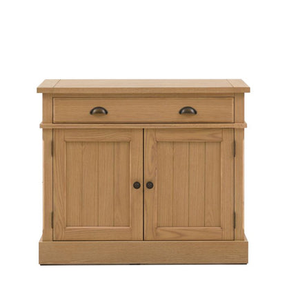 Gallery Direct Eton 2 Door 1 Drawer Sideboard in Natural oak wood and veneers with grooved panelled doors and metal handles