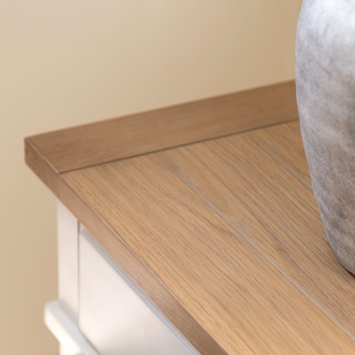 Gallery Direct Eton 2 Door 1 Drawer Sideboard in White with a natural oak veneered grooved table top