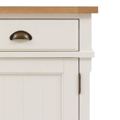Gallery Direct Eton 2 Door 1 Drawer Sideboard in White painted wood with metal handles and a natural oak wood top