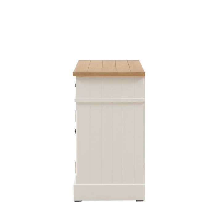Gallery Direct Eton 2 Door 1 Drawer Sideboard in White wood, with a natural grooved and planked oak veneered top
