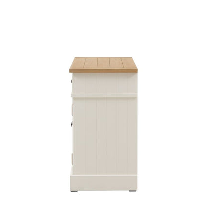 Gallery Direct Eton 2 Door 1 Drawer Sideboard in White wood, with a natural grooved and planked oak veneered top
