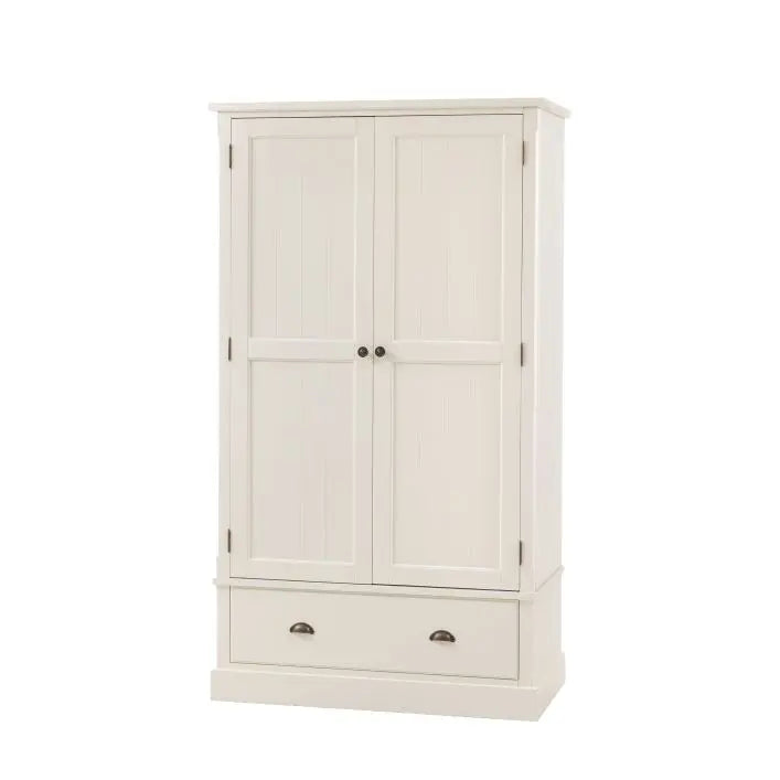 Gallery Direct Eton 2 Door 1 Drawer Wardrobe in White painted pine wood with metal handles