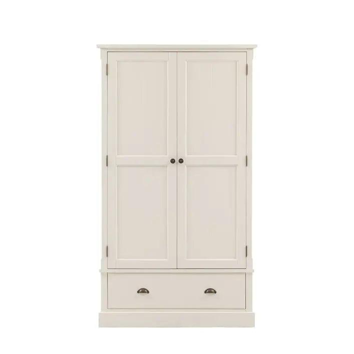 Gallery Direct Eton 2 Door 1 Drawer Wardrobe in White painted pine wood with metal door and drawer handles