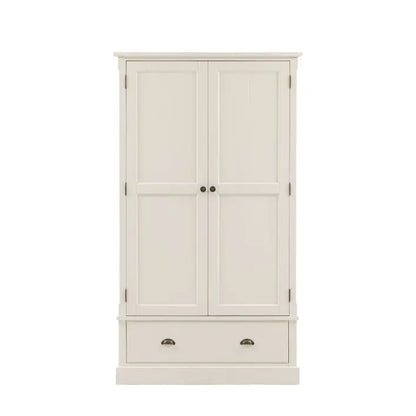 Gallery Direct Eton 2 Door 1 Drawer Wardrobe in White painted pine wood with metal door and drawer handles