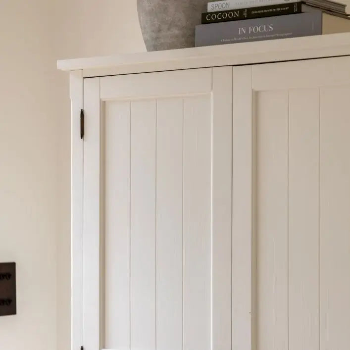 Gallery Direct Eton 2 Door 1 Drawer Wardrobe in White with grooved panelled doors and metal handles