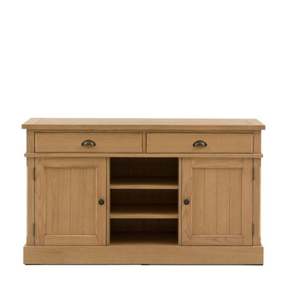 Gallery Direct Eton 2 Door 2 Drawer Sideboard in Natural oak wood and veneers with metal handles and 3 middle shelves