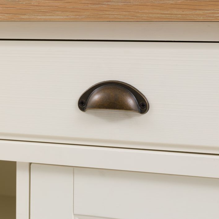 Gallery Direct Eton 2 Door 2 Drawer Sideboard in White wood with metal handles and a oak wood finished top