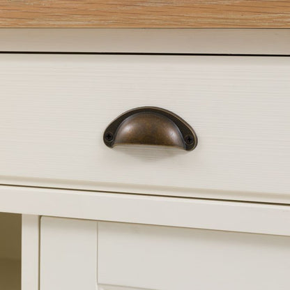 Gallery Direct Eton 2 Door 2 Drawer Sideboard in White wood with metal handles and a oak wood finished top