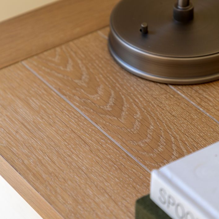 Gallery Direct Eton 2 Door 2 Drawer Sideboard in White with a natural oak grooved and planked table top