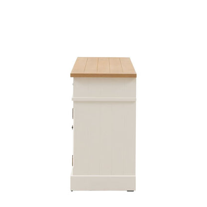 Gallery Direct Eton 2 Door 2 Drawer Sideboard in White wood with grooved panels and a grooved and planked oak veneered top  