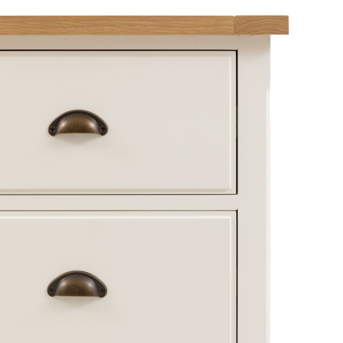 Gallery Direct Eton 3 Drawer Chest in White painted wood with metal drawer handles and a natural wood top