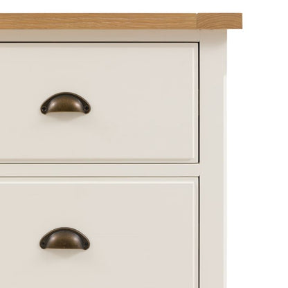 Gallery Direct Eton 3 Drawer Chest in White painted wood with metal drawer handles and a natural wood top